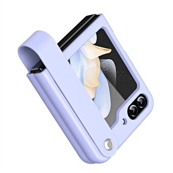 Slanke hoes voor Samsung Galaxy Z Flip5 5G Beschermende PU-lederen pc-telefoonhoes met vingerriem
