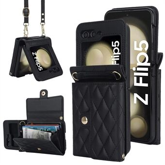 ZD 03 Telefoonhoesje voor Samsung Galaxy Z Flip5 5G PU-leer + PC RFID-blokkeerbare portemonnee-cover met riem