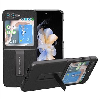 ABEEL Voor Samsung Galaxy Z Flip5 5G Kickstand Telefoonhoes Echt Koe Leer + PC Getextureerde Cover