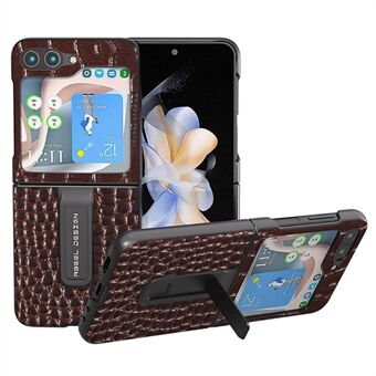 ABEEL Voor Samsung Galaxy Z Flip5 5G Krokodiltextuur Beschermhoes Echt Koe Leer + PC Kickstand Telefoonhoes