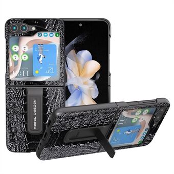 ABEEL Voor Samsung Galaxy Z Flip5 5G Krokodiltextuur Kickstand Cover Echt Koe Leer + PC Telefoonhoesje