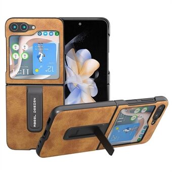 ABEEL Voor Samsung Galaxy Z Flip5 5G Retro Litchi Textuur Telefoonhoes PU Leer Gecoat PC Kickstand Cover