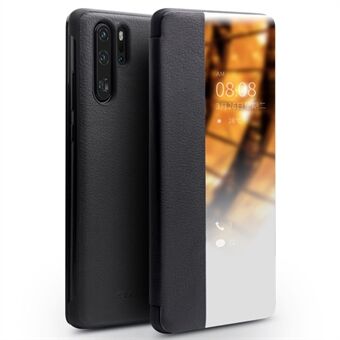 QIALINO voor Huawei P30 Pro View Window Volledige bescherming Koeienhuid lederen Smart Phone Case Cover - Zwart