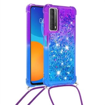 Schokabsorptie Gradiënt Glitter Poeder Drijfzand TPU mobiele telefoonhoes met koord voor Huawei P Smart 2021