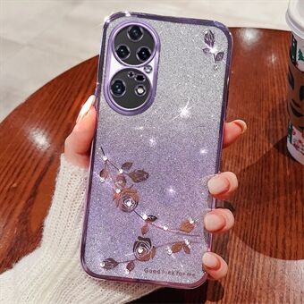 Verloopkleur glitterpoeder telefoonhoesje voor Huawei P50 Pro 4G, strass bloempatroon TPU hoes