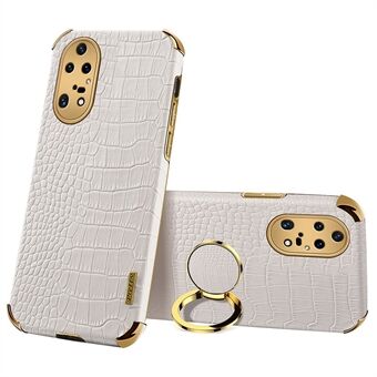 Voor Huawei P50 Pro 4G Krokodil Textuur Galvaniseren Cover PU Leer Gecoat TPU Telefoon Case met Ring Kickstand