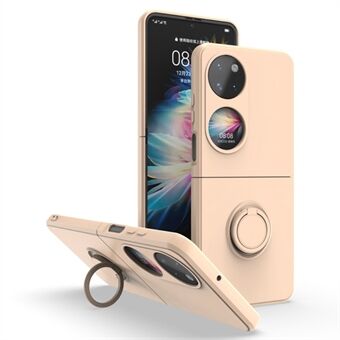Rubberen telefoonhoesje van vloeibare siliconen voor Huawei P50 Pocket, standaard met roterende Ring. Goed beschermde hoes voor mobiele telefoon