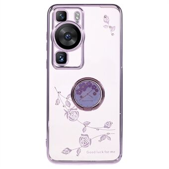 Galvaniserende kickstand TPU-hoes voor Huawei P60, bloempatroon strass mobiele telefoonhoes