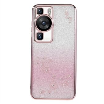 Bloempatroon strass telefoonhoesje voor Huawei P60, zachte TPU-hoes met gradiëntglitter