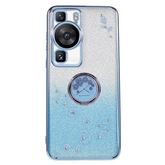 Voor Huawei P60 Bloemenpatroon Kickstand TPU Hoesje Strass Gradiënt Glitter TPU Cover