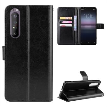 Voor Sony Xperia 1 II Crazy Horse PU lederen portemonnee mobiele telefoon cover - zwart