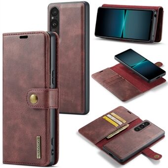 DG.MING Voor Sony Xperia 1 V Afneembare magnetische telefoonhoes Anti-Dorp Split Leather Wallet Stand Cover