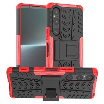 Voor Sony Xperia 1 V Drop Proof Tyre Pattern PC+TPU Phone Case Kickstand Phone Cover
