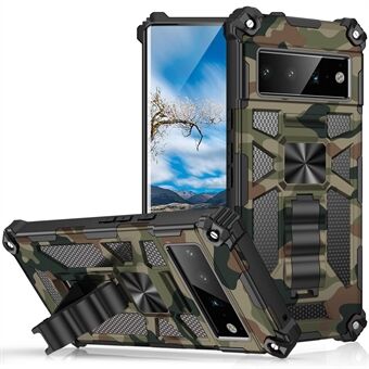 Camouflage-ontwerp PC + TPU Anti-val Telefoonhoesje met Kickstand Beschermende Cover Ingebouwde Metalen Plaat voor Google Pixel 6 Pro
