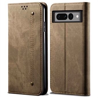 Voor de Google Pixel 7 Pro 5G Jeans Cloth Texture PU Leather Phone Case Stand Magnetic Absorption Wallet Flip Cover.