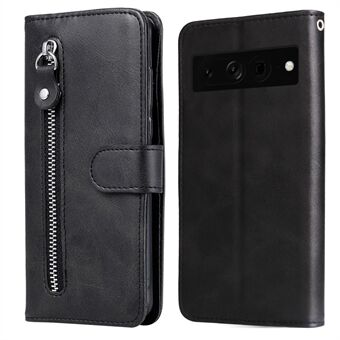 Voor de Google Pixel 7 Pro 5G Zipper Pocket Wallet Leather Stand Cover Calf Texture Phone Case.