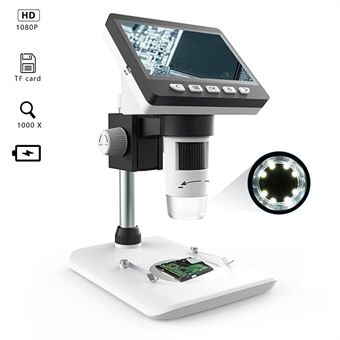 Inskam307 1000X 4,3-inch HD 1080P LCD digitale microscoop Verstelbare desktopmicroscoopcamera met 8-LED (ondersteuning voor 10 talen)