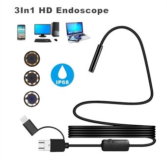 8 MM Micro USB / Type-C / USB 3-in-1 HD-endoscoop Waterdichte Borescope-buiscamera met 8 witte LED-lampjes