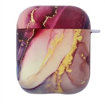 Marmerpatroon PU-leer + pc-beschermende oortelefoonhoes voor Apple AirPods met oplaadhoes (2019)