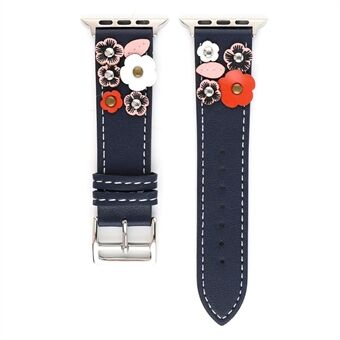 Bloemendecoratie Lederen horlogeband Vervanging polsband voor Apple Watch-serie 4/5/6 / SE 40 mm / serie 1/2/3 38 mm