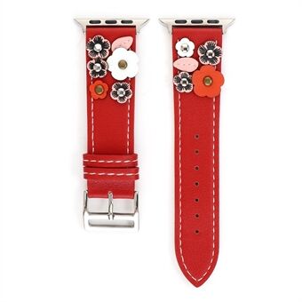 Florale decoratie lederen band armband vervanging voor Apple Watch Series 4/5/6/SE 44mm/Serie 1/2/3 42mm