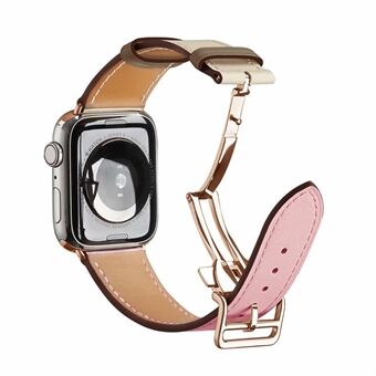 Horlogeband [Rose Gold Buckle] voor Apple Watch Series 6/5/4/SE 40MM/Serie 3/2/1 38mm opvouwbare gesp lederen band