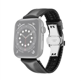 Koeienhuid + rubberen band voor Apple Watch Series 6 40MM / SE 40MM / 4 40mm / 5 40mm / 3 38mm / 2 38mm / 1 38mm