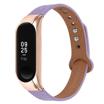 Voor Xiaomi Mi Band 5/6 Smart Horloge Toplaag Koeienhuid Band Vervanging Polsband met Dubbele Klinknagel, Rose Gold Watch Case: