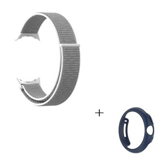 Horlogeband met nylon lus voor Google Pixel Watch Verstelbare Magic Tape-band met pc-uitgeholde beschermhoes (middernachtblauw)