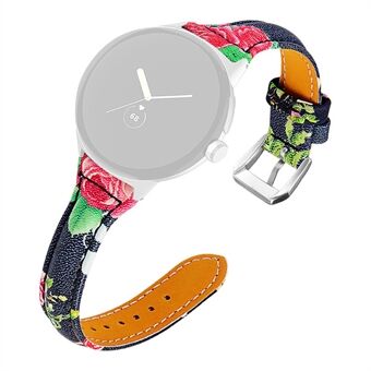 Voor Google Pixel Watch lederen horlogeband bloemenpatroon polsband met zilveren connector