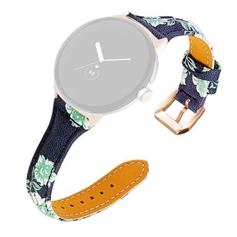 Voor Google Pixel Watch Bloemenpatroon Horlogeband Echt lederen verstelbare riem met roségouden connector