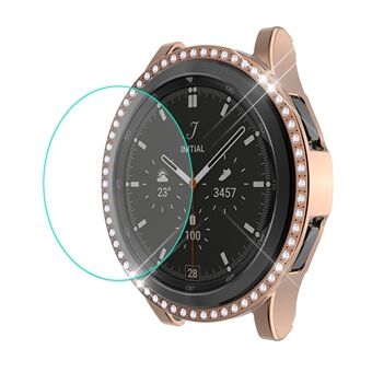ENKAY 2-in-1 0.2mm 2.15D Sensitive Touch 9H Gehard Glas Screenprotector met Strass Decoratie Galvaniseren PC Smart Watch Case voor Samsung Galaxy Watch4 Classic 42mm