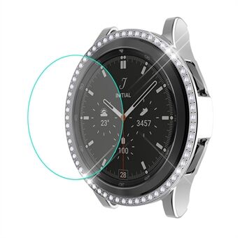 ENKAY 2-in-1 0.2mm 2.15D Slanke 9H gehard glazen schermbeschermer met lichtgewicht strass decoratie Galvaniseren PC Smart Watch Case voor Samsung Galaxy Watch4 Classic 46mm