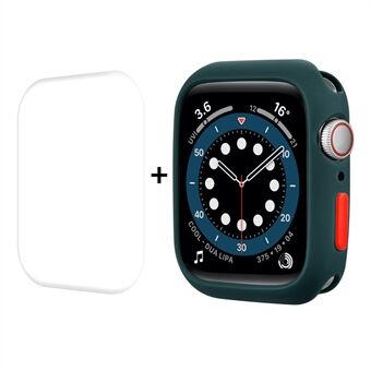 ENKAY Button Cover Soft TPU-horlogekast Shell met gebogen PET-schermbeschermer op volledige grootte voor Apple Watch Series 7 41 mm