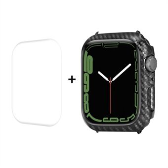 ENKAY Carbon Fiber Textuur PC Harde Beschermende Horloge Case met Hot Buigen Gebogen PET Full Screen Protector voor Apple Watch Series 7 41mm