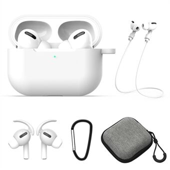 5Pcs/Set for Apple AirPods Pro Bluetooth Earphones Silicone Protective Case with Carabiner+Anti-lost Rope+Storage Case/Ear Cap