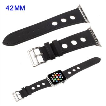 Metalen gesp PU lederen horlogeband voor Apple Watch Series 5 4 44mm, Series 5/4 44mm / Series 3 2 1 42mm - Zwart