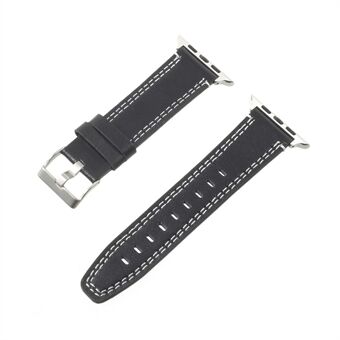 Voor Apple Watch Series 6 SE 5 4 40 mm / Series 3/2/1 38 mm dubbele steken lederen horlogeband - zwart