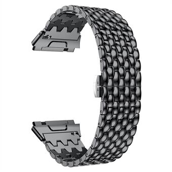 22 mm Classic drakentextuur 316L Steel horlogeband + connector voor Fitbit Ionic - zwart