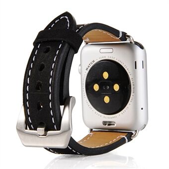 Matte Skin PU lederen horlogeband voor Apple Watch Series 5 4 44mm, Series 3/2/1 42mm - Zwart