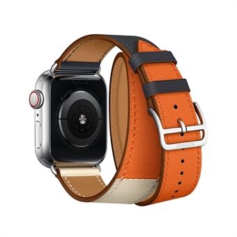 Double Tour Contrast Color lederen horlogeband voor Apple Watch Series 5 4 44mm, Series 3/2/1 42mm