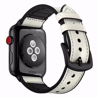 Rundleer + zachte siliconen horlogeband voor Apple Watch Series 5 4 44 mm, Series 3/2/1 42 mm