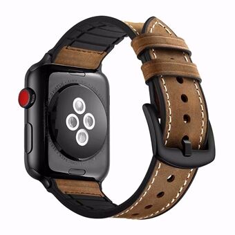 Rundleer + zachte siliconen horlogeband voor Apple Watch Series 5 4 40 mm, Series 3/2/1 38 mm