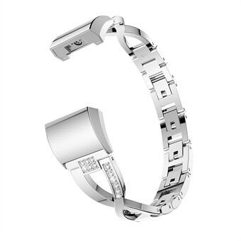 X-vorm Strass Decoratie Aluminium Horlogeband voor Fitbit Charge 2