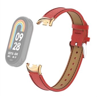 Voor Xiaomi Smart Band 8 horlogeband van echt rundleer Litchi-textuur horlogeband met connector