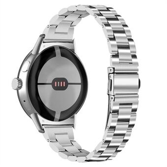 Voor Google Pixel Watch Stijlvol roestvrij Steel 3 kralen Smart Watch Band vervangende polsband - zilver
