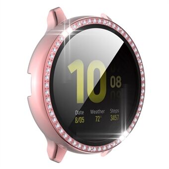 Voor Samsung Galaxy Watch Active2 40 mm Strass Decor Galvaniseren PC-horlogekast met gehard glazen schermbeschermer