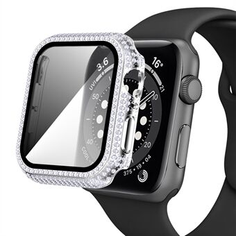 Voor Apple Watch SE/Serie 4/5/6 44mm Goed Beschermde Anti-kras Strass Versierd PC Case met Gehard Glas Screen Protector