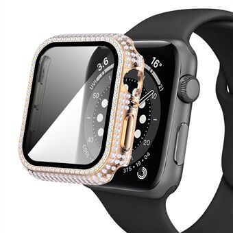 Voor Apple Watch-serie 1/2/3 42 mm HD-schermbeschermer van gehard glas + met strass versierde pc-horlogekast