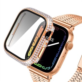 Voor Apple Watch Series 7 41 mm PC-behuizing met strass-versiering en krasbestendige schermbeschermer van gehard glas